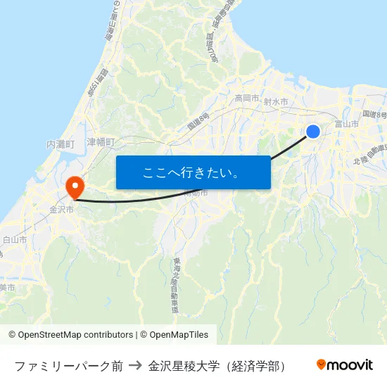 ファミリーパーク前 to 金沢星稜大学（経済学部） map
