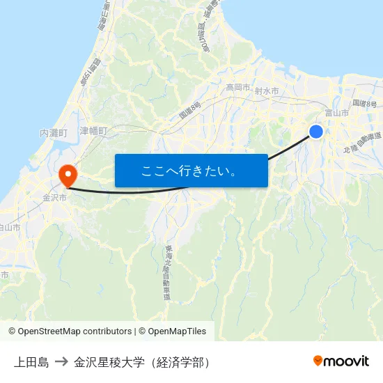 上田島 to 金沢星稜大学（経済学部） map