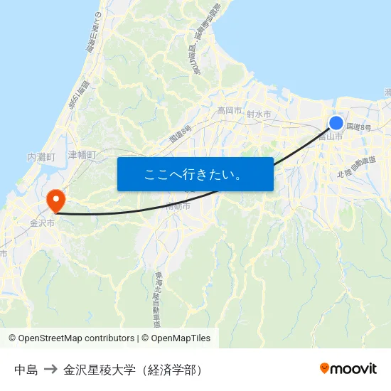 中島 to 金沢星稜大学（経済学部） map