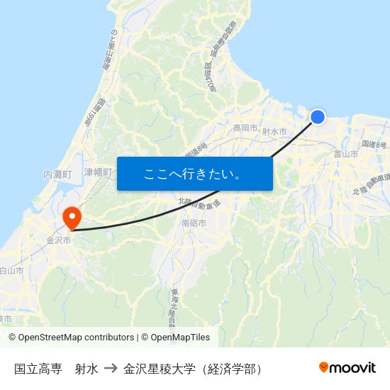 国立高専　射水 to 金沢星稜大学（経済学部） map