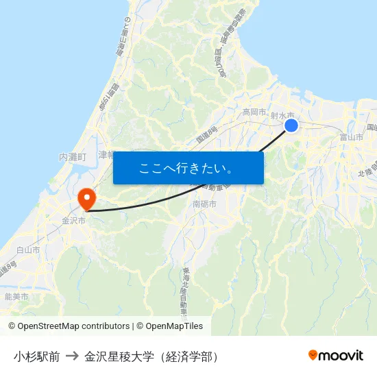 小杉駅前 to 金沢星稜大学（経済学部） map