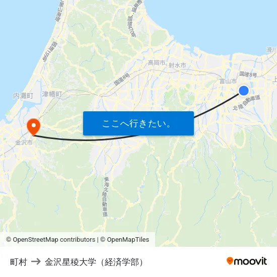 町村 to 金沢星稜大学（経済学部） map