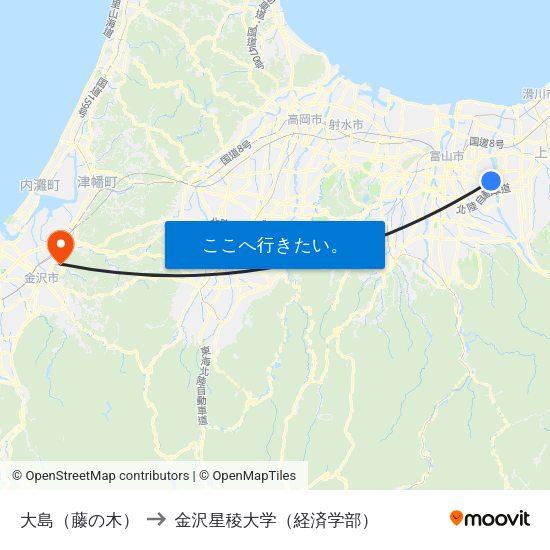 大島（藤の木） to 金沢星稜大学（経済学部） map