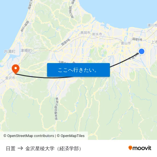 日置 to 金沢星稜大学（経済学部） map