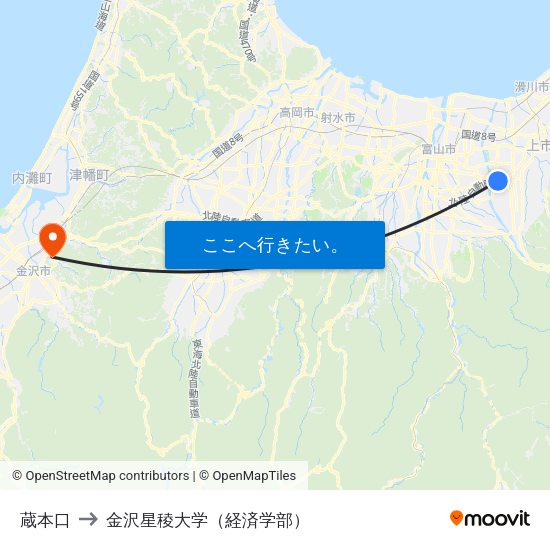 蔵本口 to 金沢星稜大学（経済学部） map