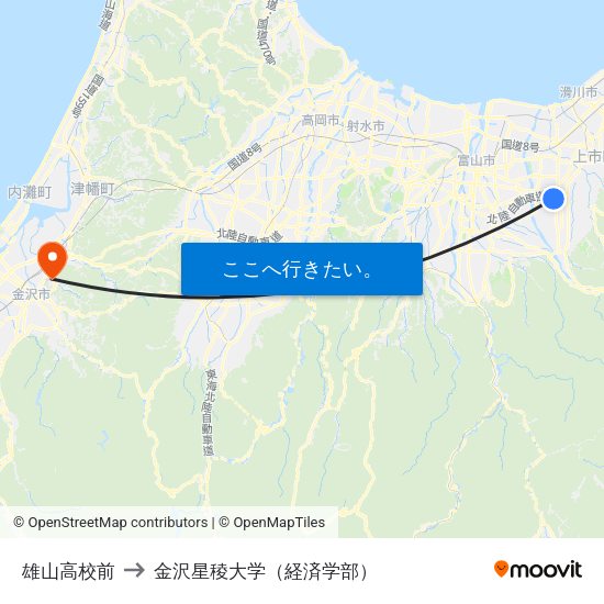 雄山高校前 to 金沢星稜大学（経済学部） map
