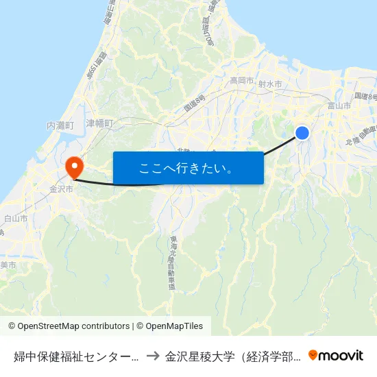 婦中保健福祉センター前 to 金沢星稜大学（経済学部） map