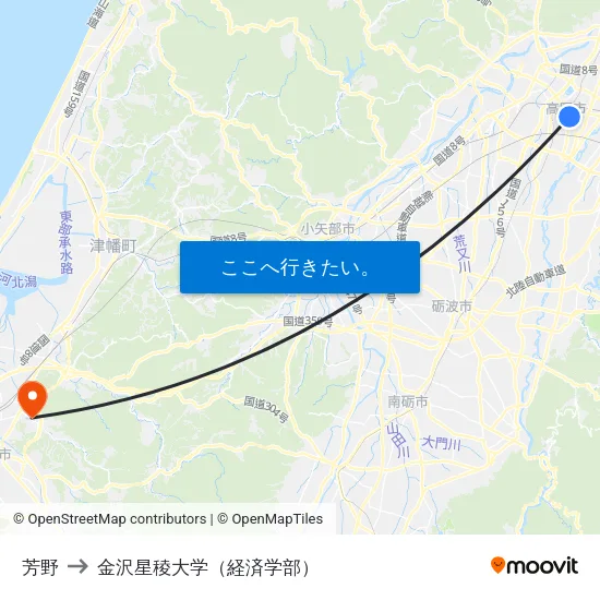 芳野 to 金沢星稜大学（経済学部） map