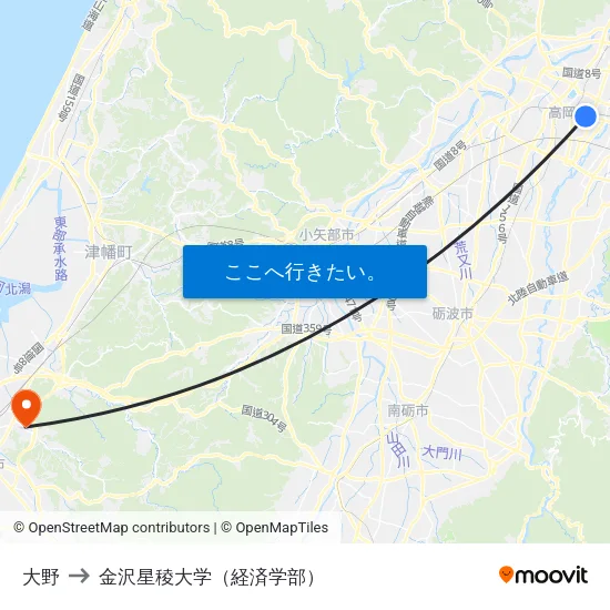 大野 to 金沢星稜大学（経済学部） map