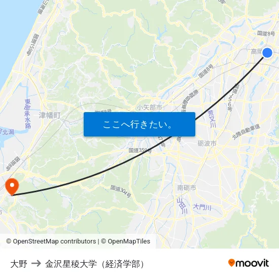 大野 to 金沢星稜大学（経済学部） map