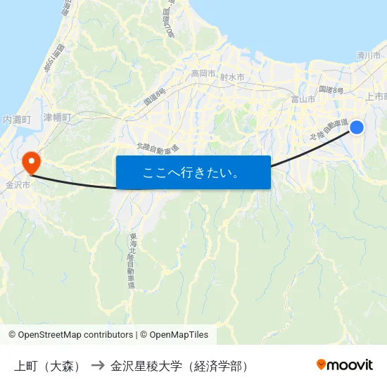 上町（大森） to 金沢星稜大学（経済学部） map