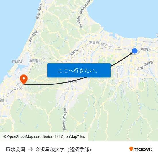 環水公園 to 金沢星稜大学（経済学部） map