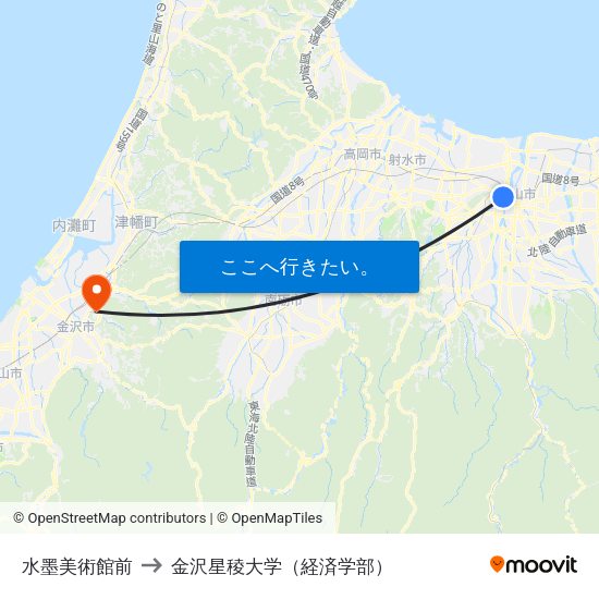 水墨美術館前 to 金沢星稜大学（経済学部） map