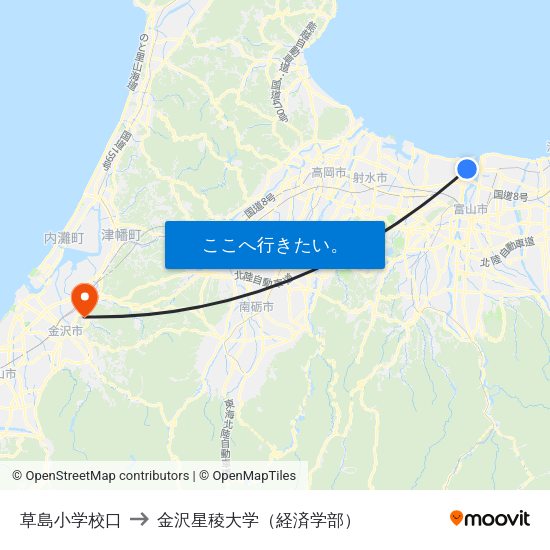 草島小学校口 to 金沢星稜大学（経済学部） map