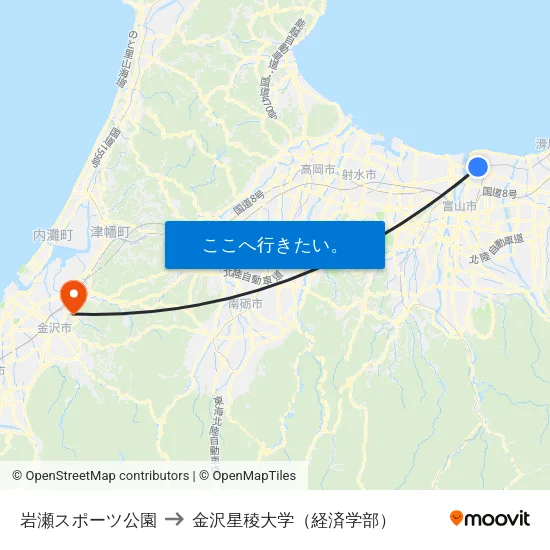 岩瀬スポーツ公園 to 金沢星稜大学（経済学部） map