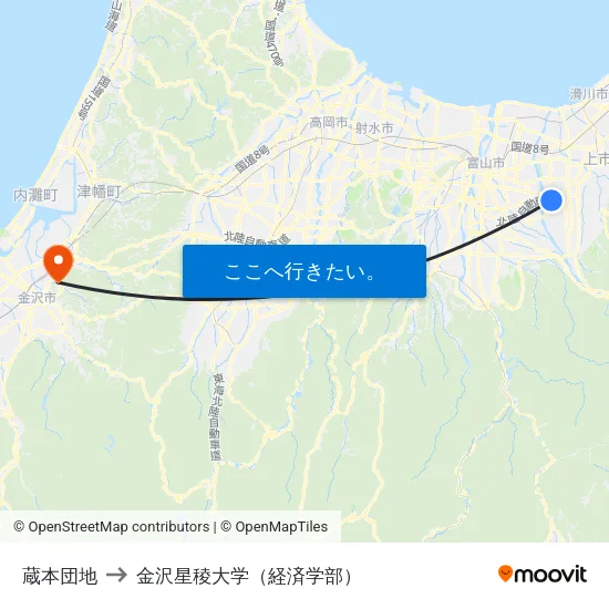 蔵本団地 to 金沢星稜大学（経済学部） map