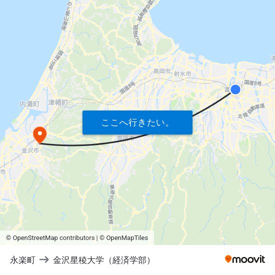永楽町 to 金沢星稜大学（経済学部） map