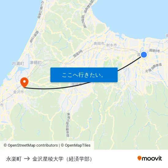 永楽町 to 金沢星稜大学（経済学部） map