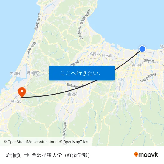 岩瀬浜 to 金沢星稜大学（経済学部） map