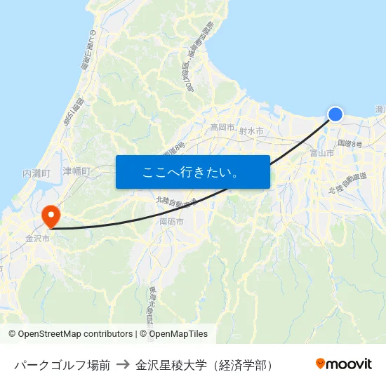 パークゴルフ場前 to 金沢星稜大学（経済学部） map