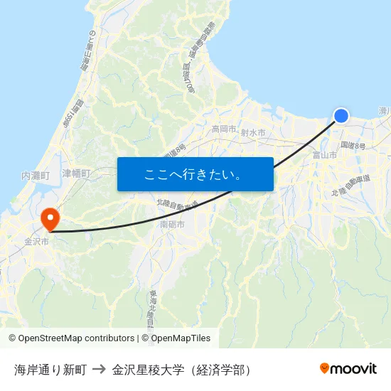 海岸通り新町 to 金沢星稜大学（経済学部） map