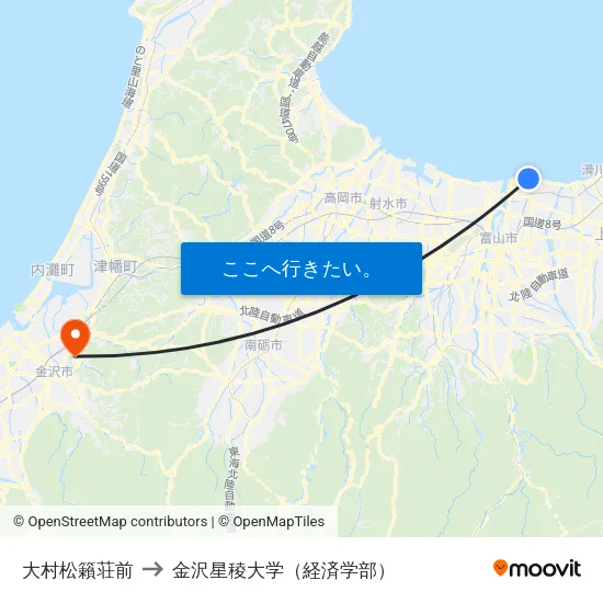 大村松籟荘前 to 金沢星稜大学（経済学部） map
