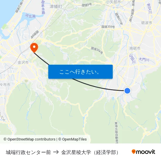 城端行政センター前 to 金沢星稜大学（経済学部） map