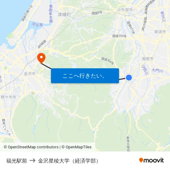福光駅前 to 金沢星稜大学（経済学部） map