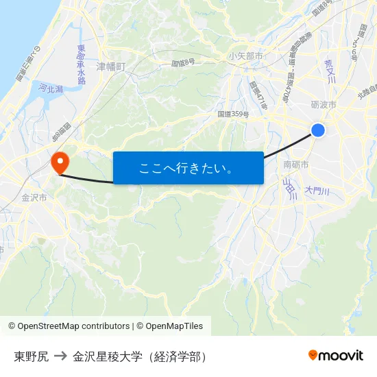 東野尻 to 金沢星稜大学（経済学部） map