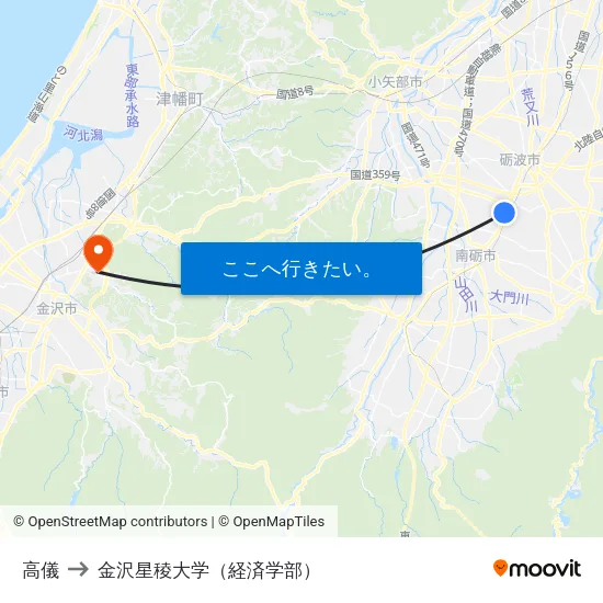 高儀 to 金沢星稜大学（経済学部） map