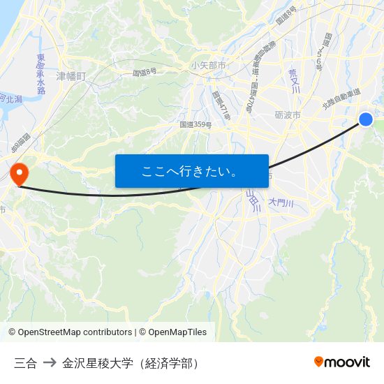 三合 to 金沢星稜大学（経済学部） map