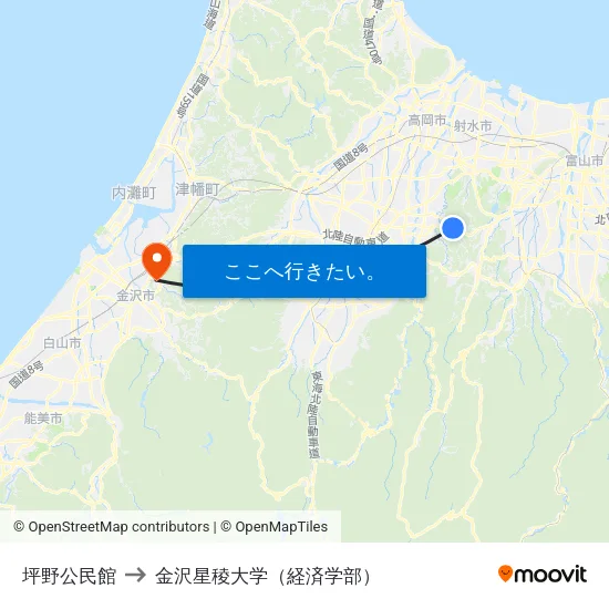坪野公民館 to 金沢星稜大学（経済学部） map