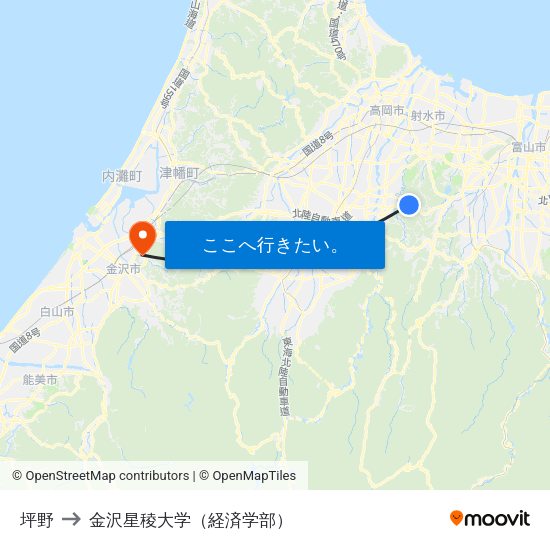 坪野 to 金沢星稜大学（経済学部） map