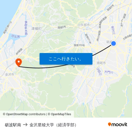 砺波駅南 to 金沢星稜大学（経済学部） map