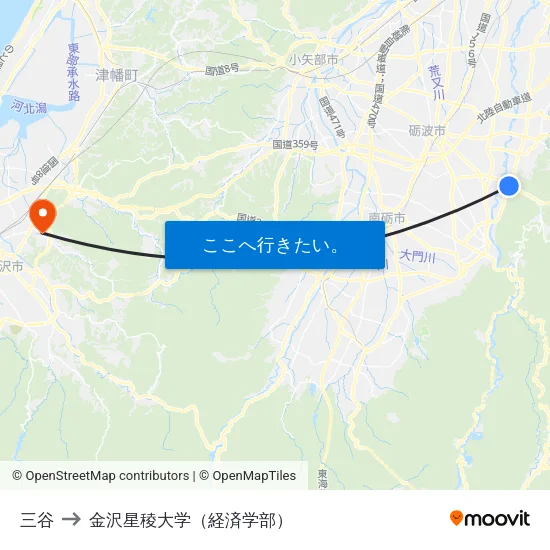 三谷 to 金沢星稜大学（経済学部） map