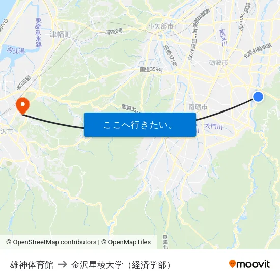 雄神体育館 to 金沢星稜大学（経済学部） map