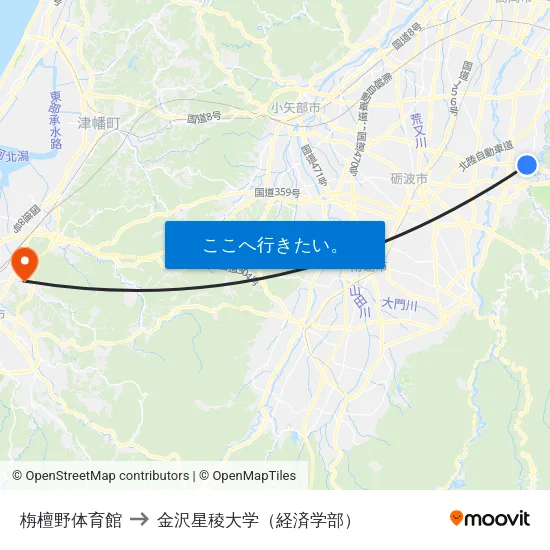 栴檀野体育館 to 金沢星稜大学（経済学部） map