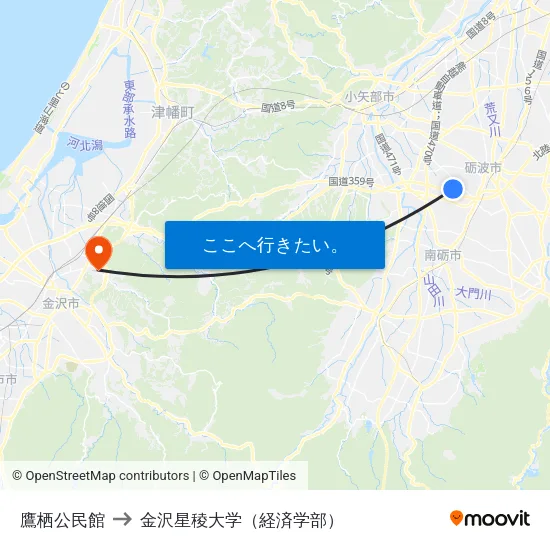 鷹栖公民館 to 金沢星稜大学（経済学部） map