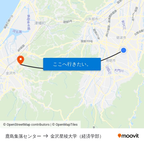 鹿島集落センター to 金沢星稜大学（経済学部） map