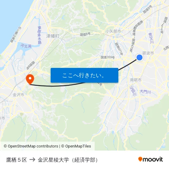鷹栖５区 to 金沢星稜大学（経済学部） map