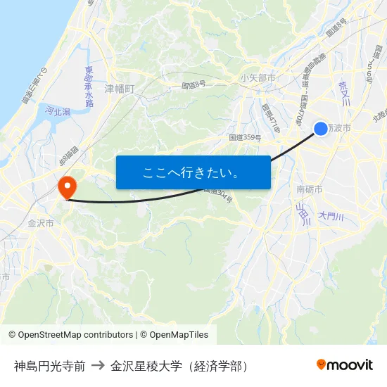 神島円光寺前 to 金沢星稜大学（経済学部） map