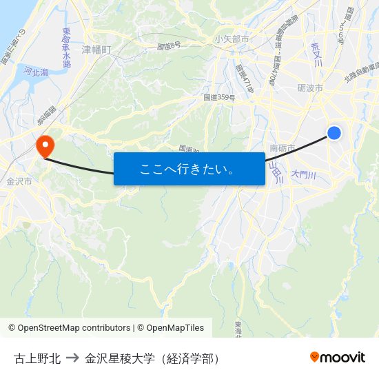 古上野北 to 金沢星稜大学（経済学部） map