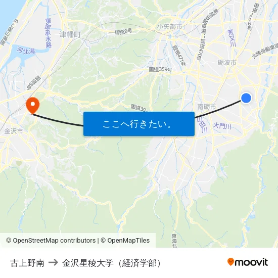 古上野南 to 金沢星稜大学（経済学部） map