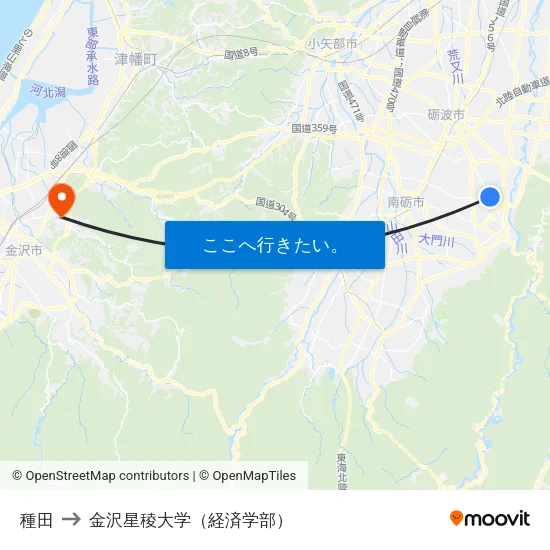 種田 to 金沢星稜大学（経済学部） map