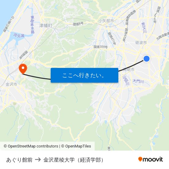 あぐり館前 to 金沢星稜大学（経済学部） map