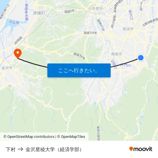 下村 to 金沢星稜大学（経済学部） map