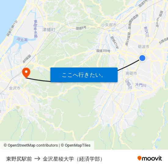 東野尻駅前 to 金沢星稜大学（経済学部） map