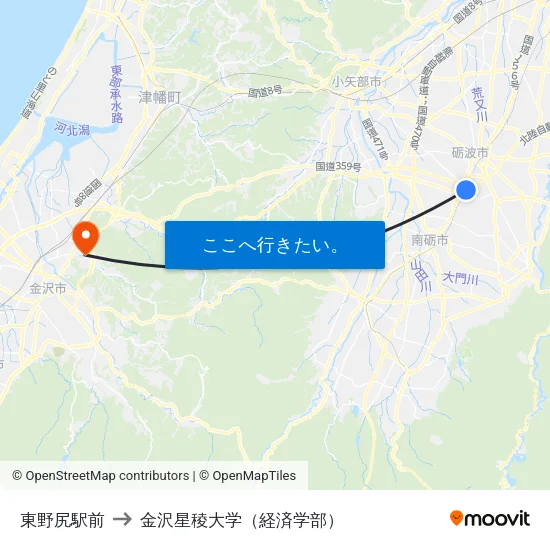 東野尻駅前 to 金沢星稜大学（経済学部） map