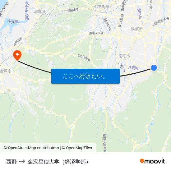 西野 to 金沢星稜大学（経済学部） map