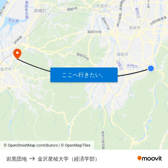 岩黒団地 to 金沢星稜大学（経済学部） map